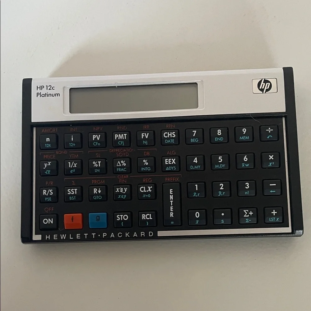 HP 12c Platinum Calculator with Black and White Design